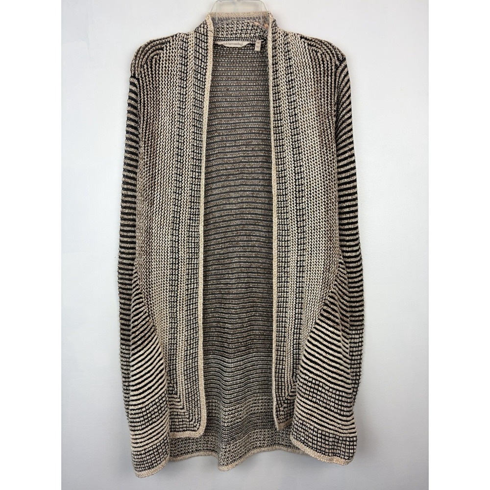Soft Surroundings Open Front Cardigan Sweater Womens XS Duster Striped Beige